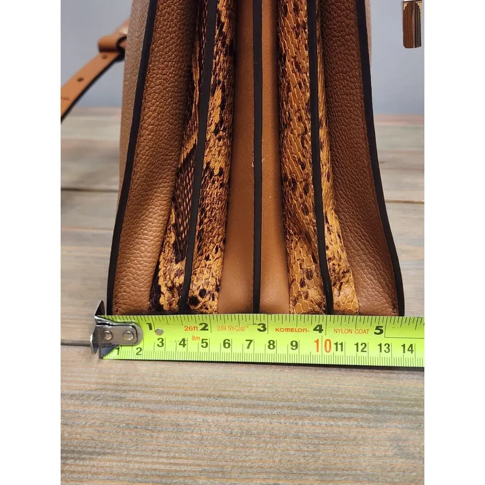MICHAEL KORS Large Rollins Python Leather Satchel Acron Gold